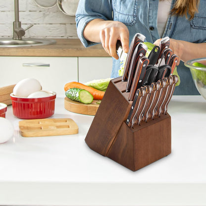 14 Slots Knife Block, Wooden Knife Holder without Knives Universal Knife Block for Kitchen Acacia Wood Knife Holder Butcher Block Knife Stand for Countertop Kitchen Storage