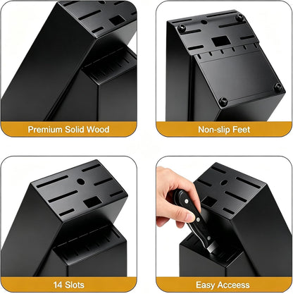 14 Slots Knife Block, Wooden Knife Holder without Knives Universal Knife Block for Kitchen Acacia Wood Knife Holder Butcher Block Knife Stand for Countertop Kitchen Storage
