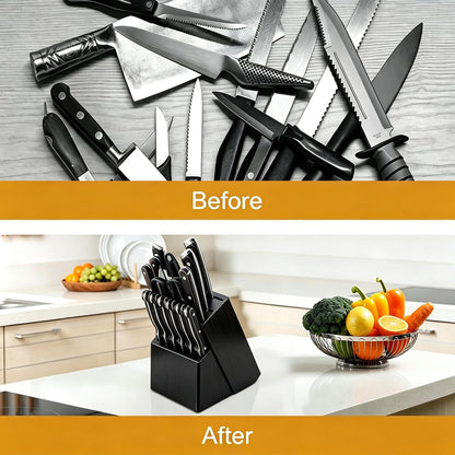14 Slots Knife Block, Wooden Knife Holder without Knives Universal Knife Block for Kitchen Acacia Wood Knife Holder Butcher Block Knife Stand for Countertop Kitchen Storage