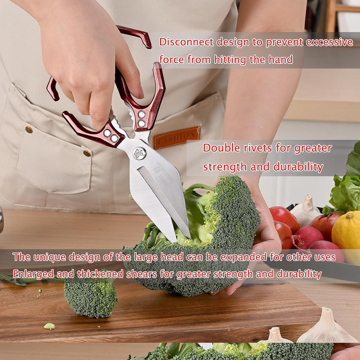 Kitchen Shears,Poultry Shears - Heavy Duty Stainless Steel kitchen Scissors for food,Seafood, Vegetables, Raw and Cooked Meat,Scissors All Purpose(red)