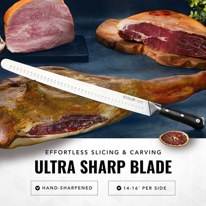 14" Slicing Carving Knife – Extra-Long Brisket Knife for Meat & BBQ | Razor Sharp High Carbon German Steel, Full Tang Ergonomic Handle – Artisan Series