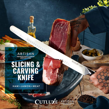 14" Slicing Carving Knife – Extra-Long Brisket Knife for Meat & BBQ | Razor Sharp High Carbon German Steel, Full Tang Ergonomic Handle – Artisan Series