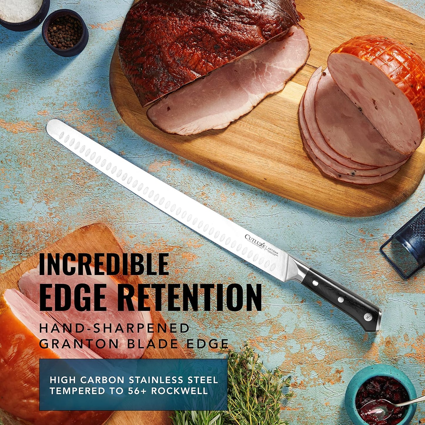 14" Slicing Carving Knife – Extra-Long Brisket Knife for Meat & BBQ | Razor Sharp High Carbon German Steel, Full Tang Ergonomic Handle – Artisan Series