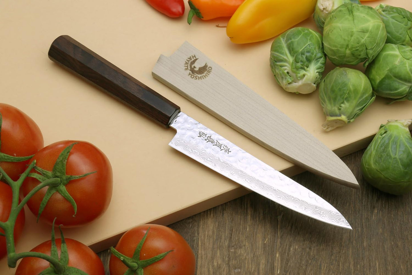 Yoshihiro 46 Layers VG10 Hammered Damascus Petty Japanese Utility Knife Ambrosia Handle (6''(150mm))
