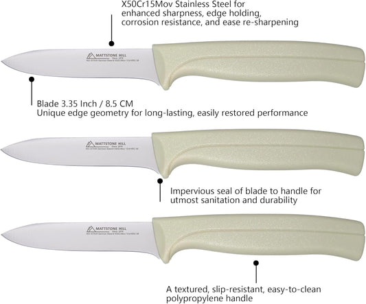 Paring Knife Set, MATTSTONE HILL Kitchen Knife Set - kitchen Prep knives, Fruit & Vegetable Knife Set, Premium German Steel, White Handle