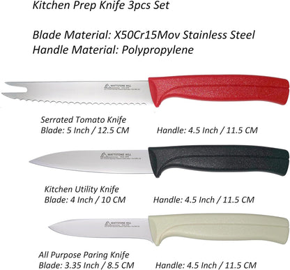Paring Knife Set, MATTSTONE HILL Kitchen Knife Set - kitchen Prep knives, Fruit & Vegetable Knife Set, Premium German Steel, White Handle