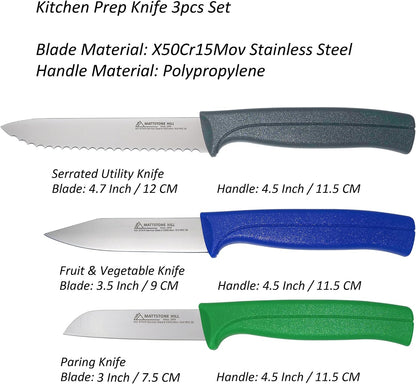 Paring Knife Set, MATTSTONE HILL Kitchen Knife Set - kitchen Prep knives, Fruit & Vegetable Knife Set, Premium German Steel, White Handle