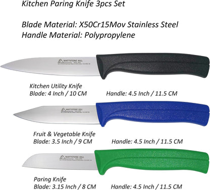 Paring Knife Set, MATTSTONE HILL Kitchen Knife Set - kitchen Prep knives, Fruit & Vegetable Knife Set, Premium German Steel, White Handle