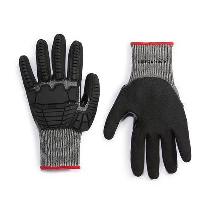Cut Level A2, Abrasion ANSI Level A4, Impact Protection Work Gloves, Touchscreen Compatible, 15G Sandy Nitrile Palm, Cut-Resistant, Pack of 100 Pairs, Black, Size XX-Small