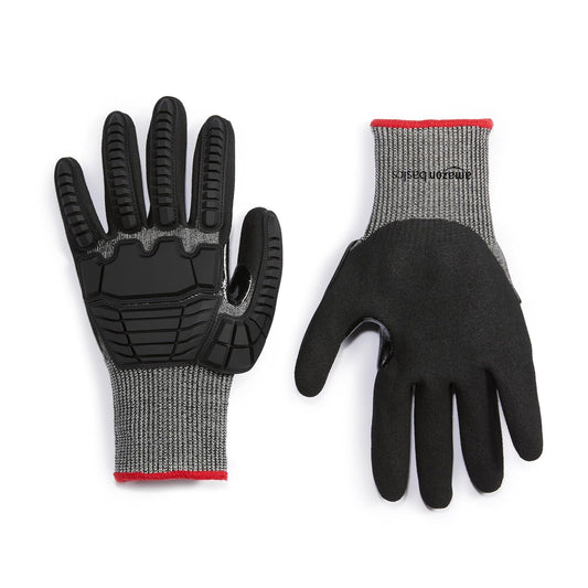 Cut Level A2, Abrasion ANSI Level A4, Impact Protection Work Gloves, Touchscreen Compatible, 15G Sandy Nitrile Palm, Cut-Resistant, Pack of 100 Pairs, Black, Size XX-Small