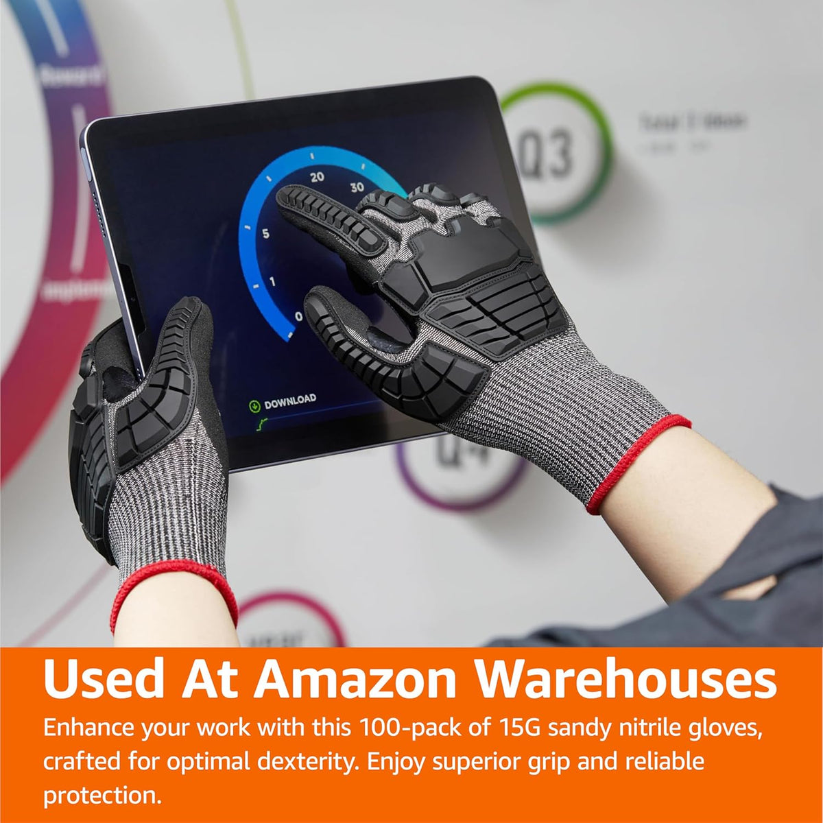 Cut Level A2, Abrasion ANSI Level A4, Impact Protection Work Gloves, Touchscreen Compatible, 15G Sandy Nitrile Palm, Cut-Resistant, Pack of 100 Pairs, Black, Size XX-Small