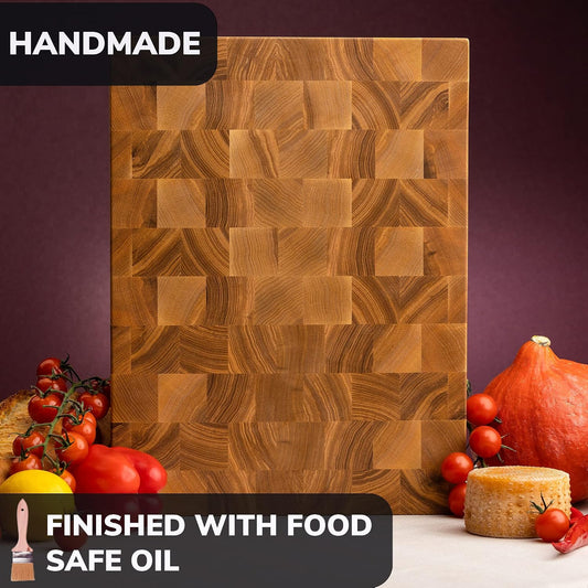 Butcher Block Cutting Board - 16x12 Inches Block Ash-tree Cutting End Grain Cutting Board - Meat Cutting Chopping Board - Thick Large Cutting Board for Kitchen - Heavy Duty Cutting Board