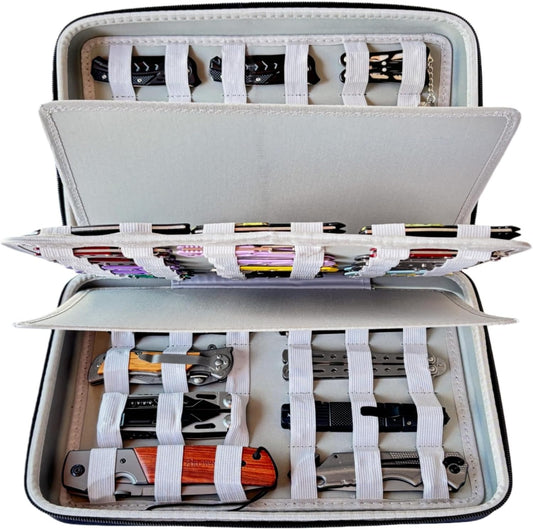 Knife Display Case, 57+ Folding Knife Holder, Pocket Knives Collection Storage Organizer Box, Multitool Knives Carrying Case for Men Survival Tactical Hunting EDC(Case Only)