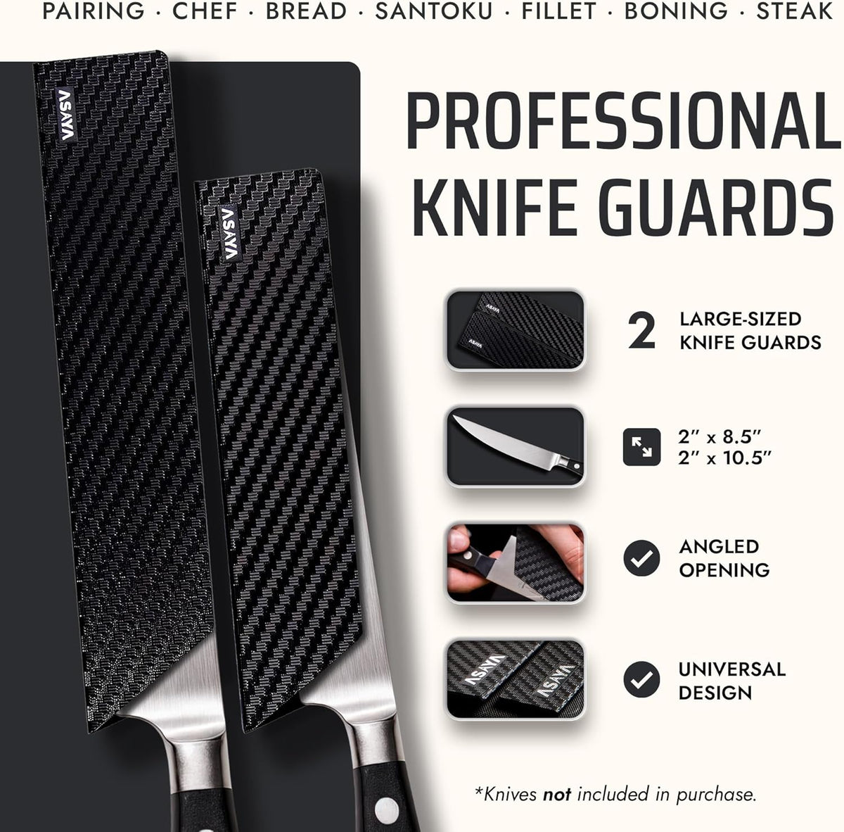 Asaya Professional Chef Knife Edge Guards – 2 Piece Knives Universal Covers, 8.5 x 2 and 10.5 x 2 - Extra Strength ABS Plastic and Food Safe Kitchen Knife Sheath Covers -Knife Not Included (2 Piece)