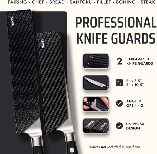 Asaya Professional Chef Knife Edge Guards – 2 Piece Knives Universal Covers, 8.5 x 2 and 10.5 x 2 - Extra Strength ABS Plastic and Food Safe Kitchen Knife Sheath Covers -Knife Not Included (2 Piece)