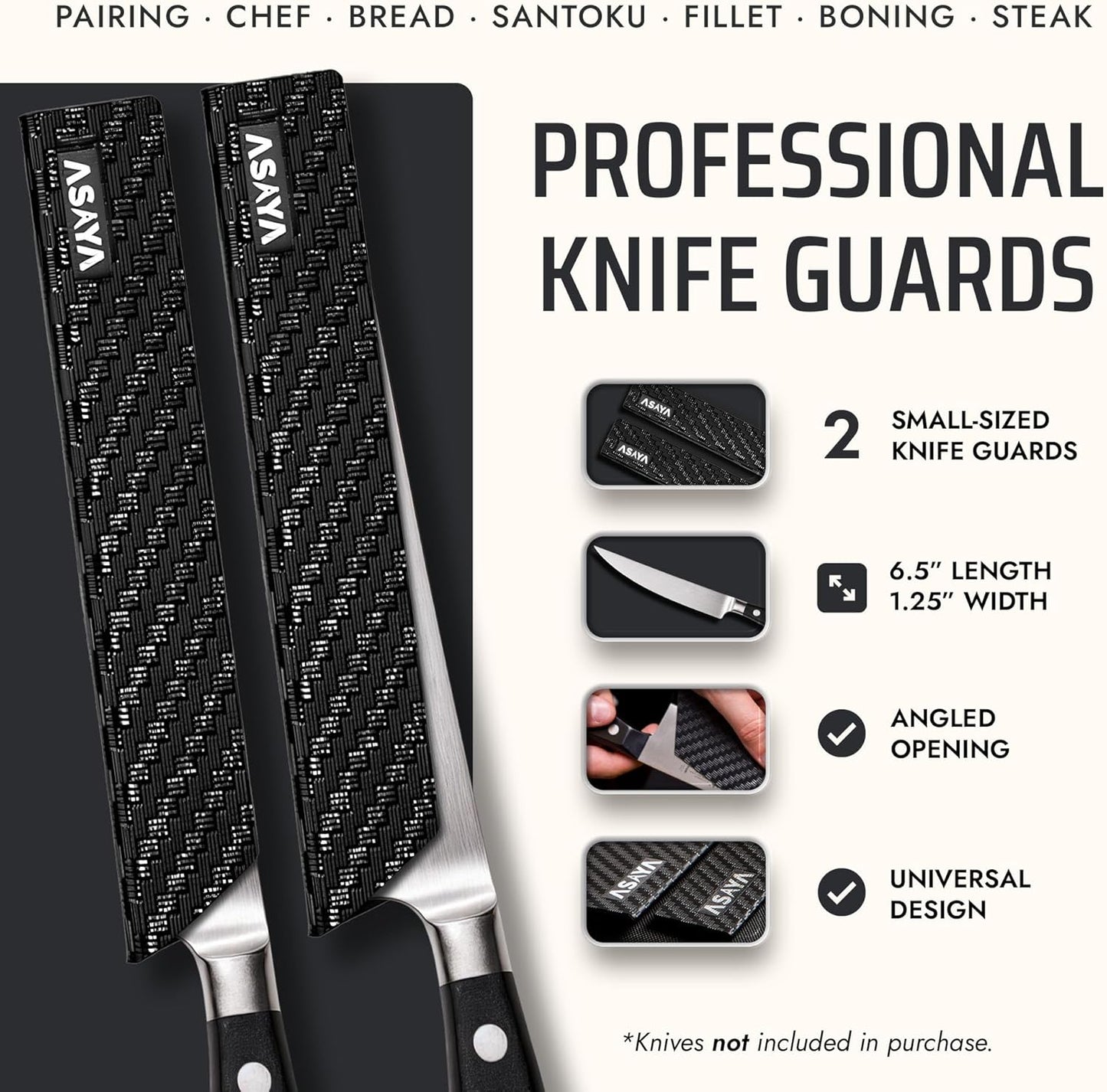 Asaya Professional Chef Knife Edge Guards – 2 Piece Knives Universal Covers, 8.5 x 2 and 10.5 x 2 - Extra Strength ABS Plastic and Food Safe Kitchen Knife Sheath Covers -Knife Not Included (2 Piece)