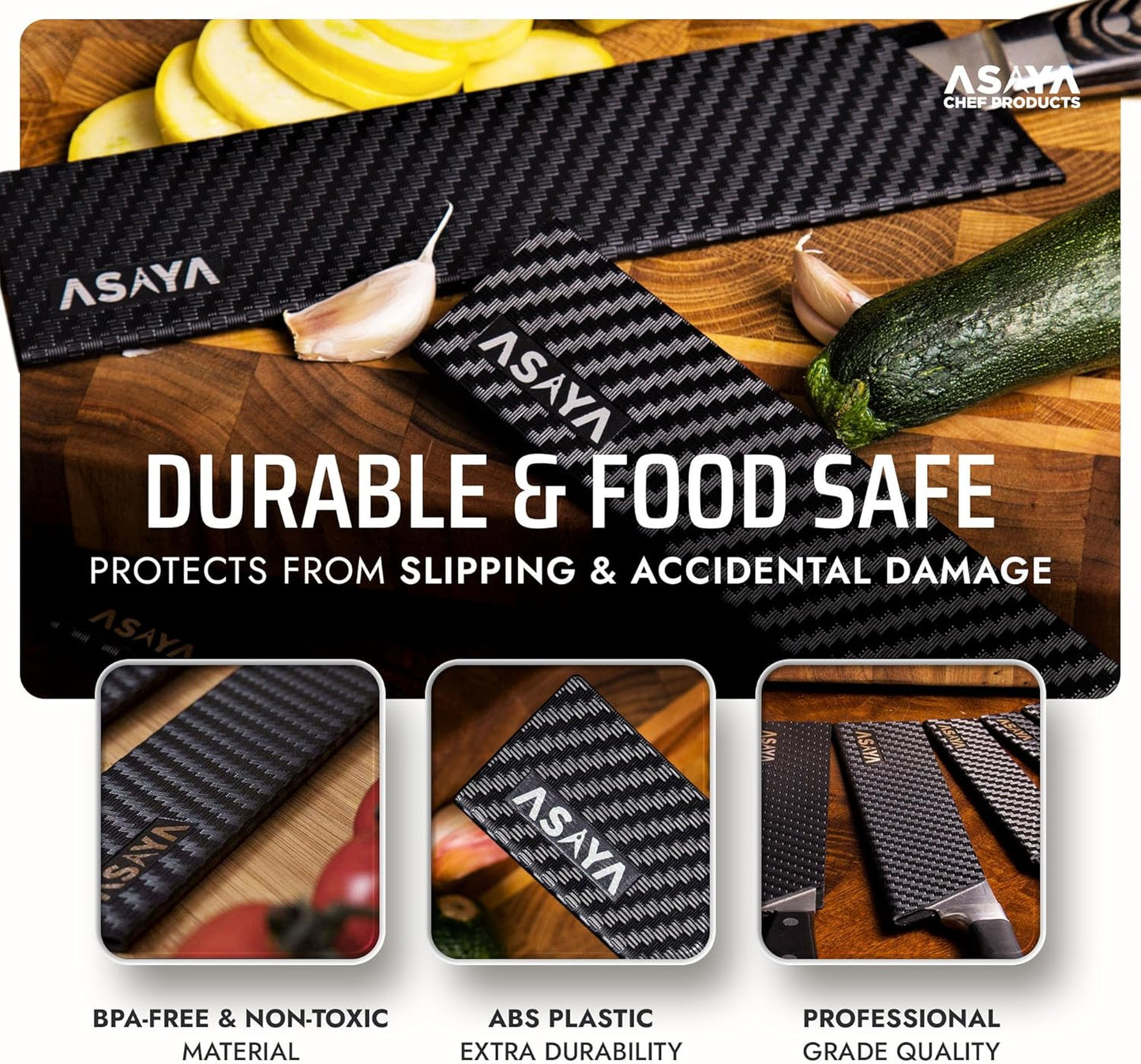 Asaya Professional Chef Knife Edge Guards – 2 Piece Knives Universal Covers, 8.5 x 2 and 10.5 x 2 - Extra Strength ABS Plastic and Food Safe Kitchen Knife Sheath Covers -Knife Not Included (2 Piece)