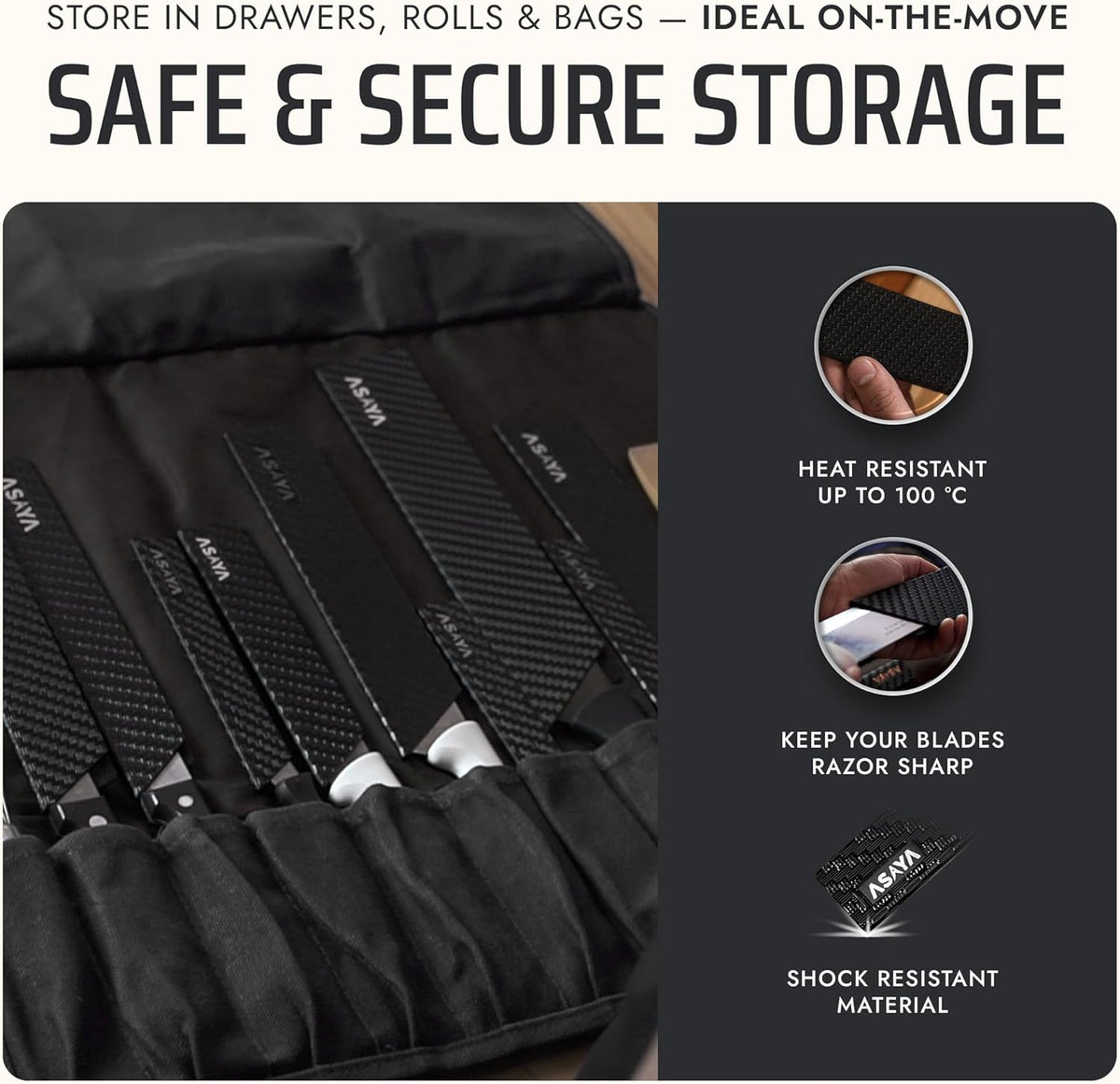 Asaya Professional Chef Knife Edge Guards – 2 Piece Knives Universal Covers, 8.5 x 2 and 10.5 x 2 - Extra Strength ABS Plastic and Food Safe Kitchen Knife Sheath Covers -Knife Not Included (2 Piece)