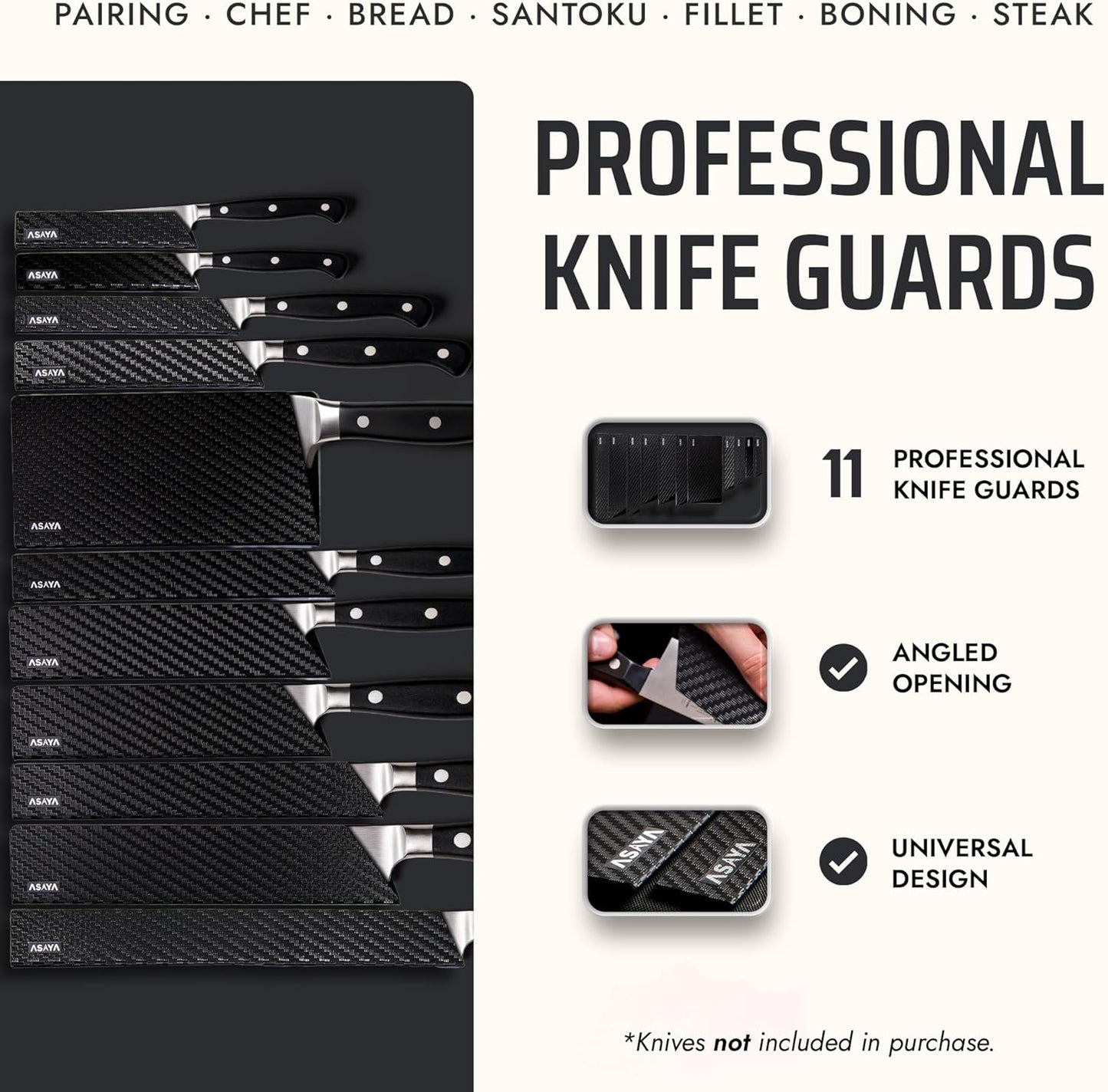 Asaya Professional Chef Knife Edge Guards – 2 Piece Knives Universal Covers, 8.5 x 2 and 10.5 x 2 - Extra Strength ABS Plastic and Food Safe Kitchen Knife Sheath Covers -Knife Not Included (2 Piece)