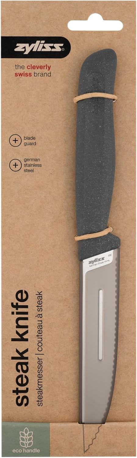 Serrated Steak Knife – German Stainless Steel Blade with Sustainable Wheat Straw Non-Slip Handle – Kitchen Knife for Steak, Vegetables & Pizza – Dishwasher Safe – 4.3 inches