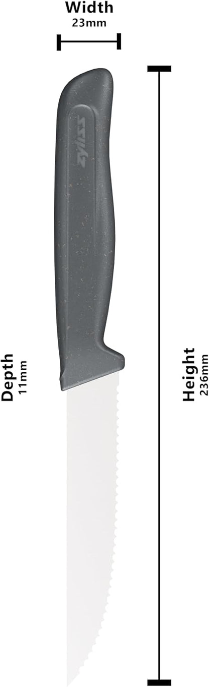 Serrated Steak Knife – German Stainless Steel Blade with Sustainable Wheat Straw Non-Slip Handle – Kitchen Knife for Steak, Vegetables & Pizza – Dishwasher Safe – 4.3 inches
