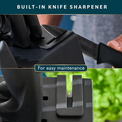 15-Piece Kitchen Knife Set - Knife Block Set | Black Stainless Steel Knife Set with Wooden Block - Built-In Sharpener, Ergonomic Handles & Nonstick Coating (15-Piece)
