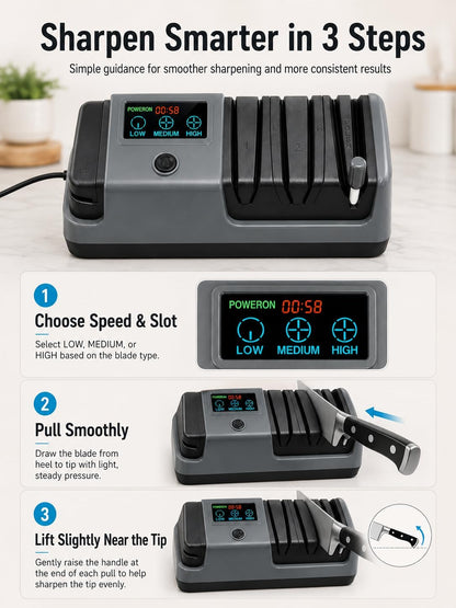 Electric Knife Sharpener for Knives, Scissors, Axes, 5-in-1 Multi-Function Sharpener with Adjustable Speed, 3-Stage Diamond Grinding, Ceramic Polishing Rod, LCD Display