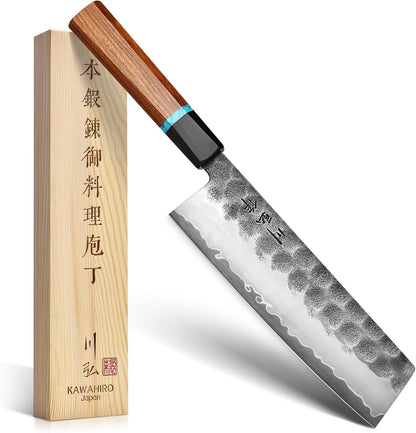 Japanese Blackened Gyuto Chef Knife, 8 Inch Hand Forged Tri-Ply SG2 Powder Steel Kitchen Knives, Professional Japan Chefs Knife with Luxurious Stabilized Wood Ergonomic Handle, Best Cooking Gifts