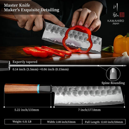 Japanese Blackened Gyuto Chef Knife, 8 Inch Hand Forged Tri-Ply SG2 Powder Steel Kitchen Knives, Professional Japan Chefs Knife with Luxurious Stabilized Wood Ergonomic Handle, Best Cooking Gifts