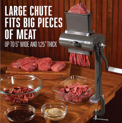 Manual Support Beef Jerky Slicer, Quick and Easy Operation For Cuts Up To 5” Wide x 1.25” Thick, Durable Aluminum Construction, Stainless Steel Blades, Charcoal Gray (07-3801-W-A)