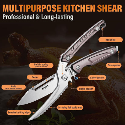 Huusk Heavy Duty Poultry Scissors - Kitchen Scissor for Food Brown