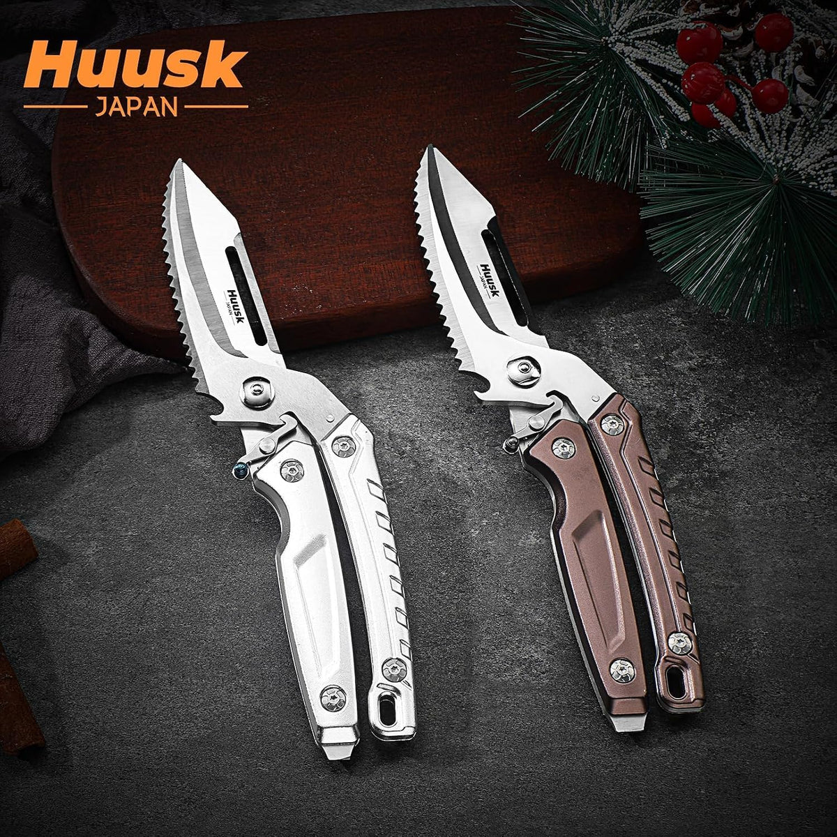 Huusk Heavy Duty Poultry Scissors - Kitchen Scissor for Food Brown