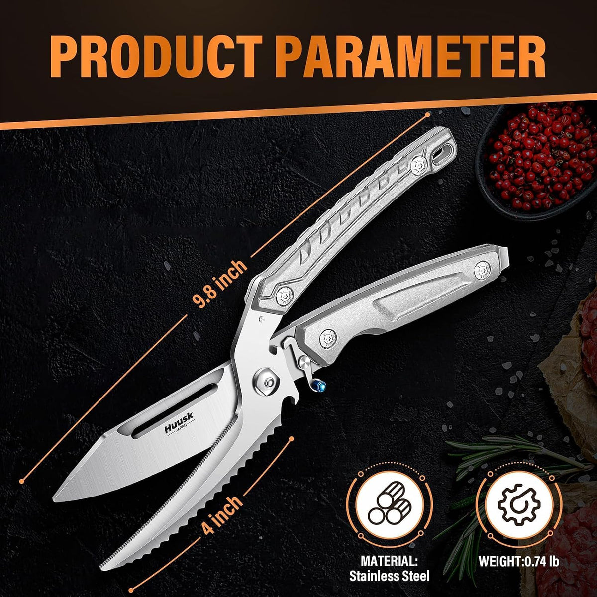 Huusk Heavy Duty Poultry Scissors - Kitchen Scissor for Food Brown