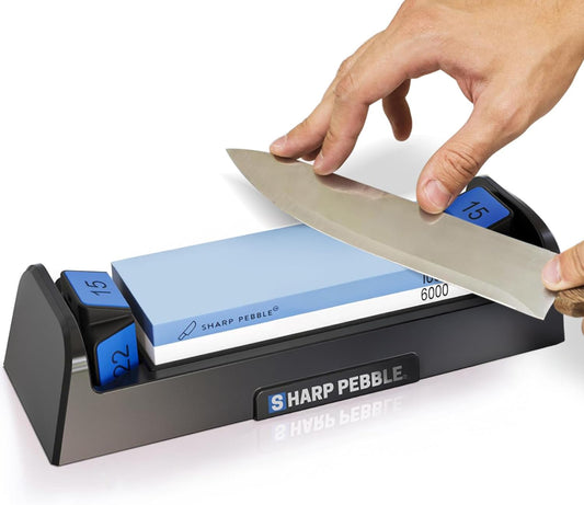 Complete Whetstone Knife Sharpening Stone Kit – 1000/6000 Grit | Wet Stone Sharpener with Built-In Angle Guides (15°/17°/20°/22°) for German & Japanese Knives- Beginner-Friendly