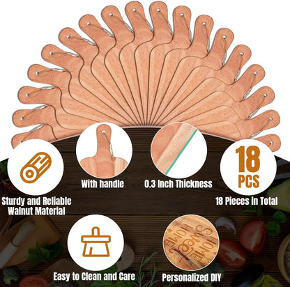 18 Pcs Plain Cutting Board Set with Handles Laser Engraving Wooden Charcuterie Kitchen Serving Chopping Board Bulk for DIY Housewarming Mother's Day Gifts(Walnut,15 x 7 Inch)