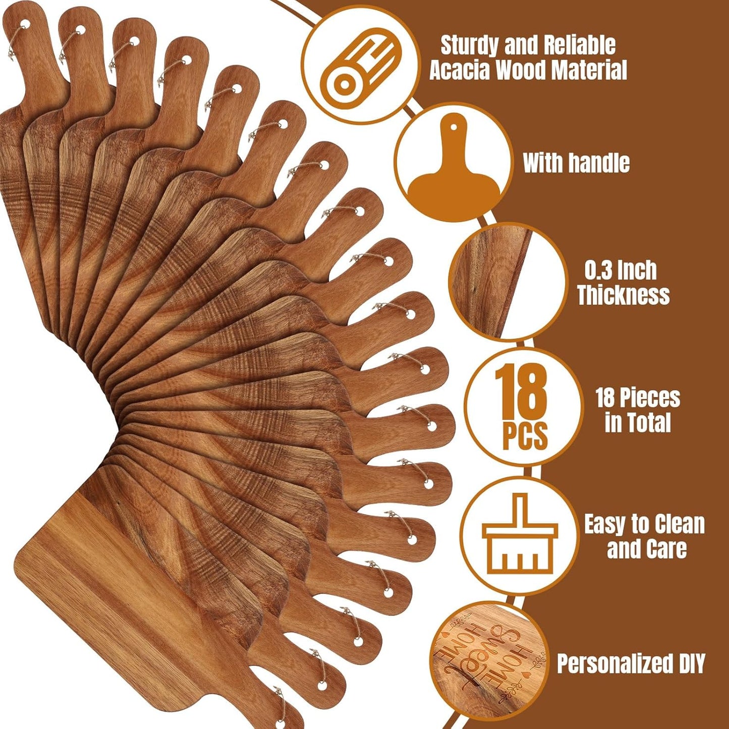 18 Pcs Plain Cutting Board Set with Handles Laser Engraving Wooden Charcuterie Kitchen Serving Chopping Board Bulk for DIY Housewarming Mother's Day Gifts(Walnut,15 x 7 Inch)