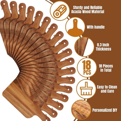 18 Pcs Plain Cutting Board Set with Handles Laser Engraving Wooden Charcuterie Kitchen Serving Chopping Board Bulk for DIY Housewarming Mother's Day Gifts(Walnut,15 x 7 Inch)