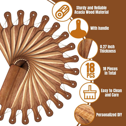18 Pcs Plain Cutting Board Set with Handles Laser Engraving Wooden Charcuterie Kitchen Serving Chopping Board Bulk for DIY Housewarming Mother's Day Gifts(Walnut,15 x 7 Inch)