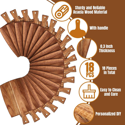18 Pcs Plain Cutting Board Set with Handles Laser Engraving Wooden Charcuterie Kitchen Serving Chopping Board Bulk for DIY Housewarming Mother's Day Gifts(Walnut,15 x 7 Inch)
