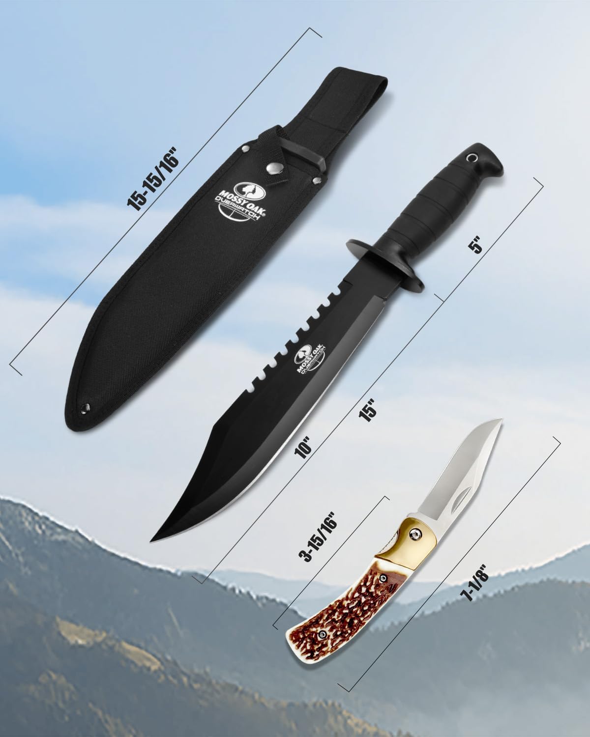 15-inch Survival Bowie Knife & Folding Pocket Knife