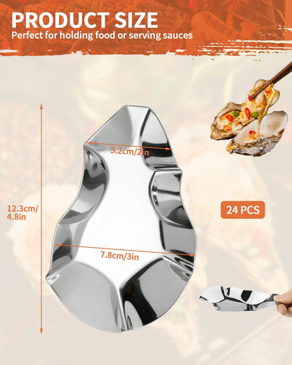 24 PCS Oyster Shells, Stainless Steel Grillable Oyster Grill Pan Shells Set, Kitchen Metal Oyster Grilling Shells for Cooking Oysters, Shrimp, Scallops, Clams, Reusable for Baking & Seafood