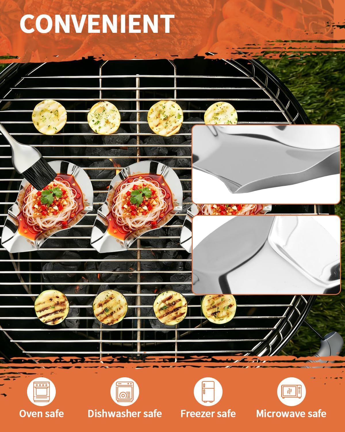 24 PCS Oyster Shells, Stainless Steel Grillable Oyster Grill Pan Shells Set, Kitchen Metal Oyster Grilling Shells for Cooking Oysters, Shrimp, Scallops, Clams, Reusable for Baking & Seafood