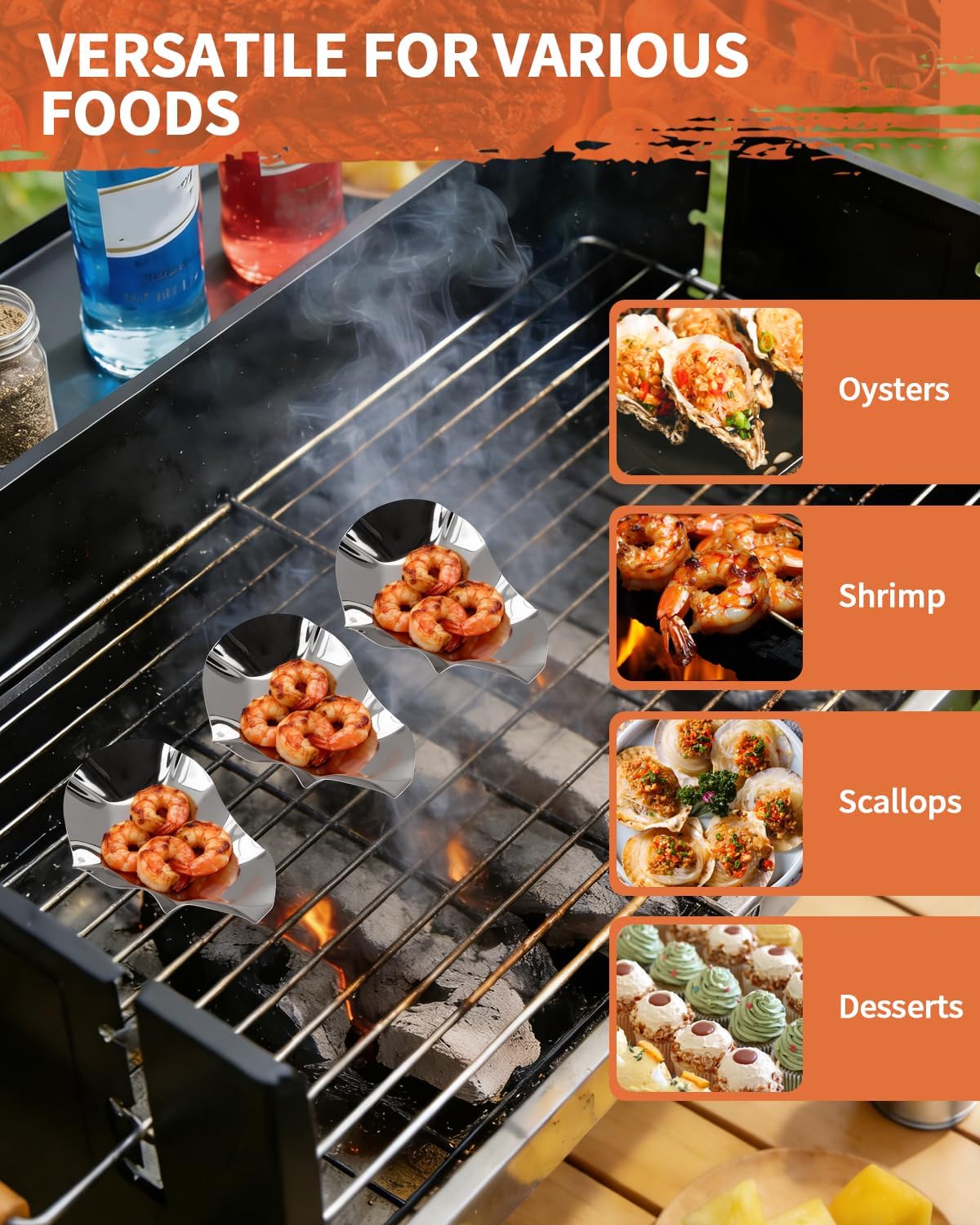 24 PCS Oyster Shells, Stainless Steel Grillable Oyster Grill Pan Shells Set, Kitchen Metal Oyster Grilling Shells for Cooking Oysters, Shrimp, Scallops, Clams, Reusable for Baking & Seafood