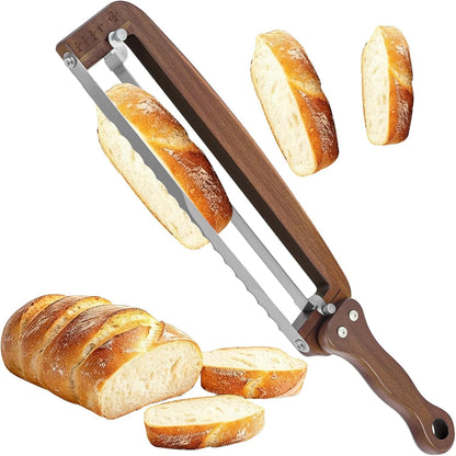 Bread Slicer for Homemade Bread-Adjustable Wooden Sourdough Bread Knife with Thickness Guide,Cutter Tools for Crusty Sourdough & Baguette,Ambidextrous Use,Gift for Baker