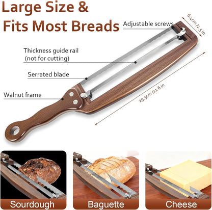 Bread Slicer for Homemade Bread-Adjustable Wooden Sourdough Bread Knife with Thickness Guide,Cutter Tools for Crusty Sourdough & Baguette,Ambidextrous Use,Gift for Baker