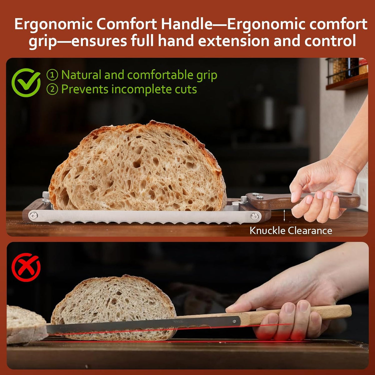 Bread Slicer for Homemade Bread-Adjustable Wooden Sourdough Bread Knife with Thickness Guide,Cutter Tools for Crusty Sourdough & Baguette,Ambidextrous Use,Gift for Baker