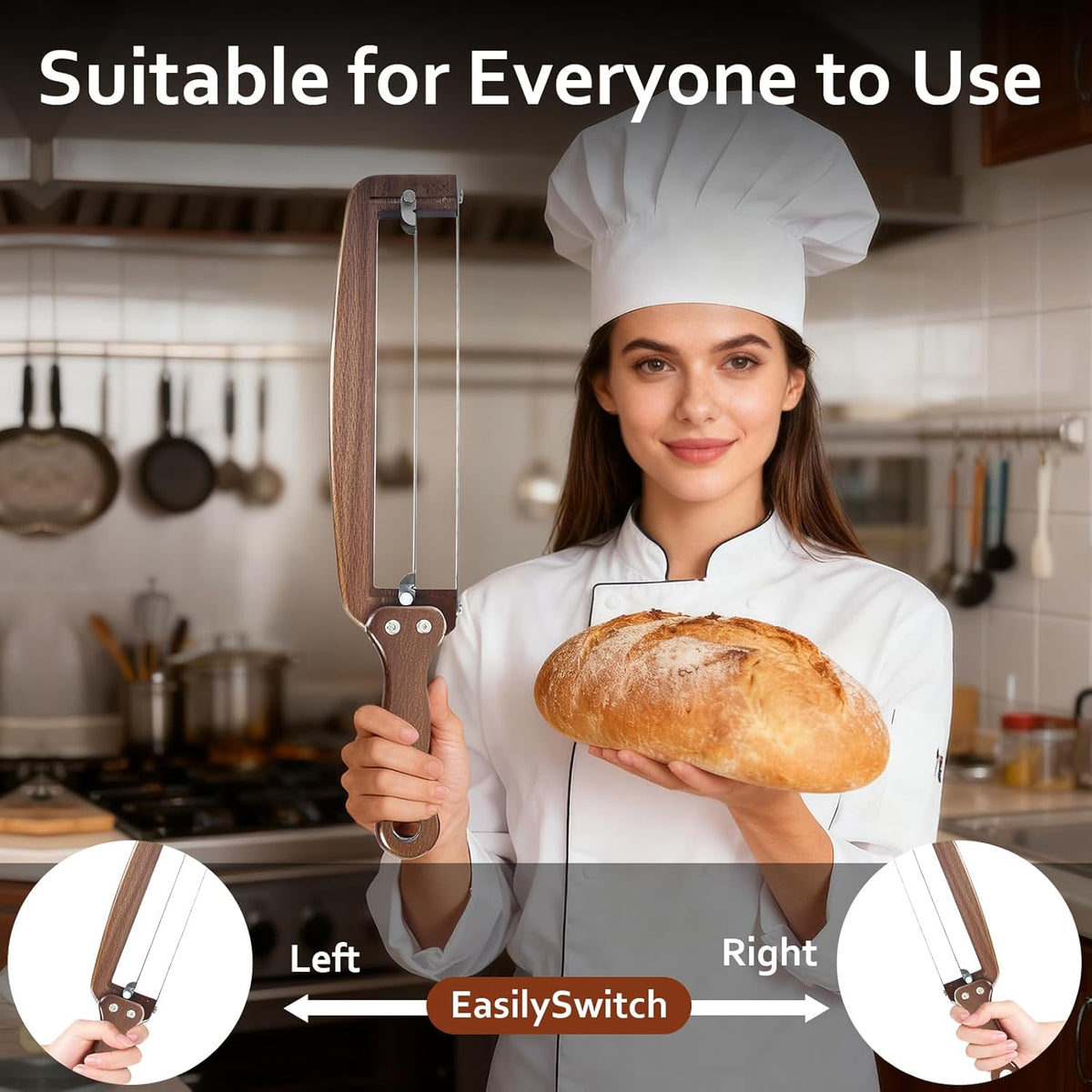 Bread Slicer for Homemade Bread-Adjustable Wooden Sourdough Bread Knife with Thickness Guide,Cutter Tools for Crusty Sourdough & Baguette,Ambidextrous Use,Gift for Baker