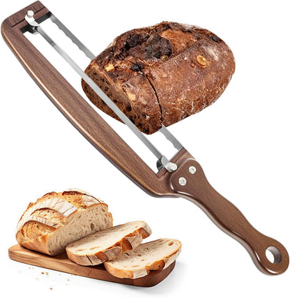 Bread Slicer for Homemade Bread-Adjustable Wooden Sourdough Bread Knife with Thickness Guide,Cutter Tools for Crusty Sourdough & Baguette,Ambidextrous Use,Gift for Baker