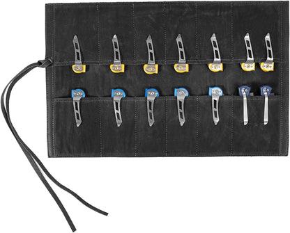 Leather Knife Display Bag with 12 Slots Pocket Knives,Folding Knife Holder Organizer,Tactical Outdoor for EDC Mini Knife Bags, Leather Knife roll Collection Protector Bag (Black)