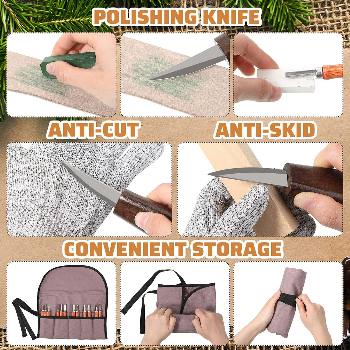 30 Pcs Wood Carving Tools Whittling Kit Include Hand Carving Knife Set Wood Blocks Cut Resistant Gloves Sawdust Brush Sharpening Stone Polishing Wax Sharpening Leather Storage Bag for Beginners